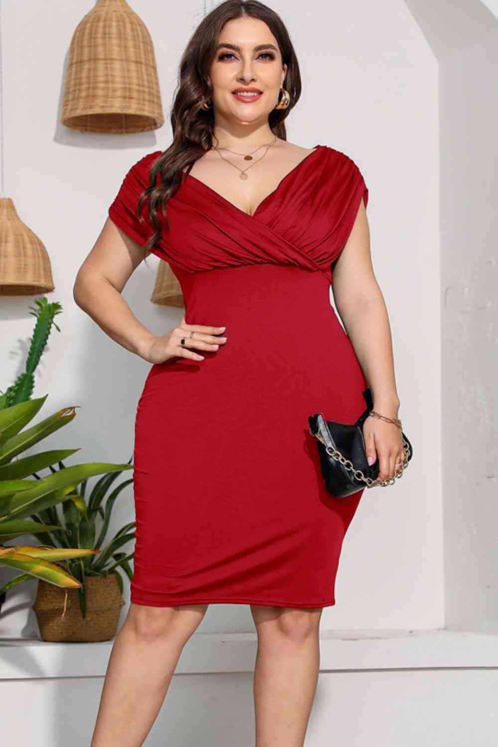 Ruched V-Neck Dress