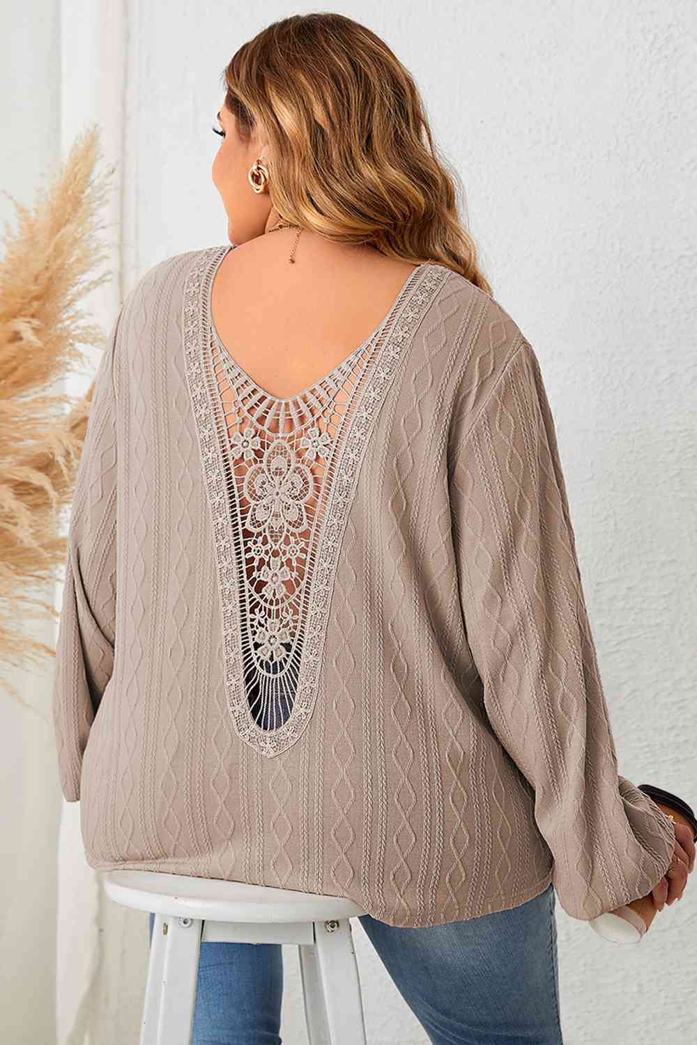 Lace Detail V-Neck Long Sleeve Blouse