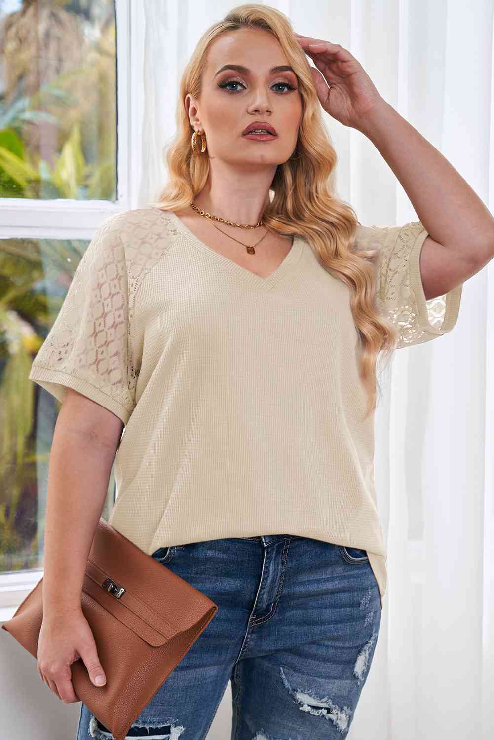 Spliced Lace V-Neck Top