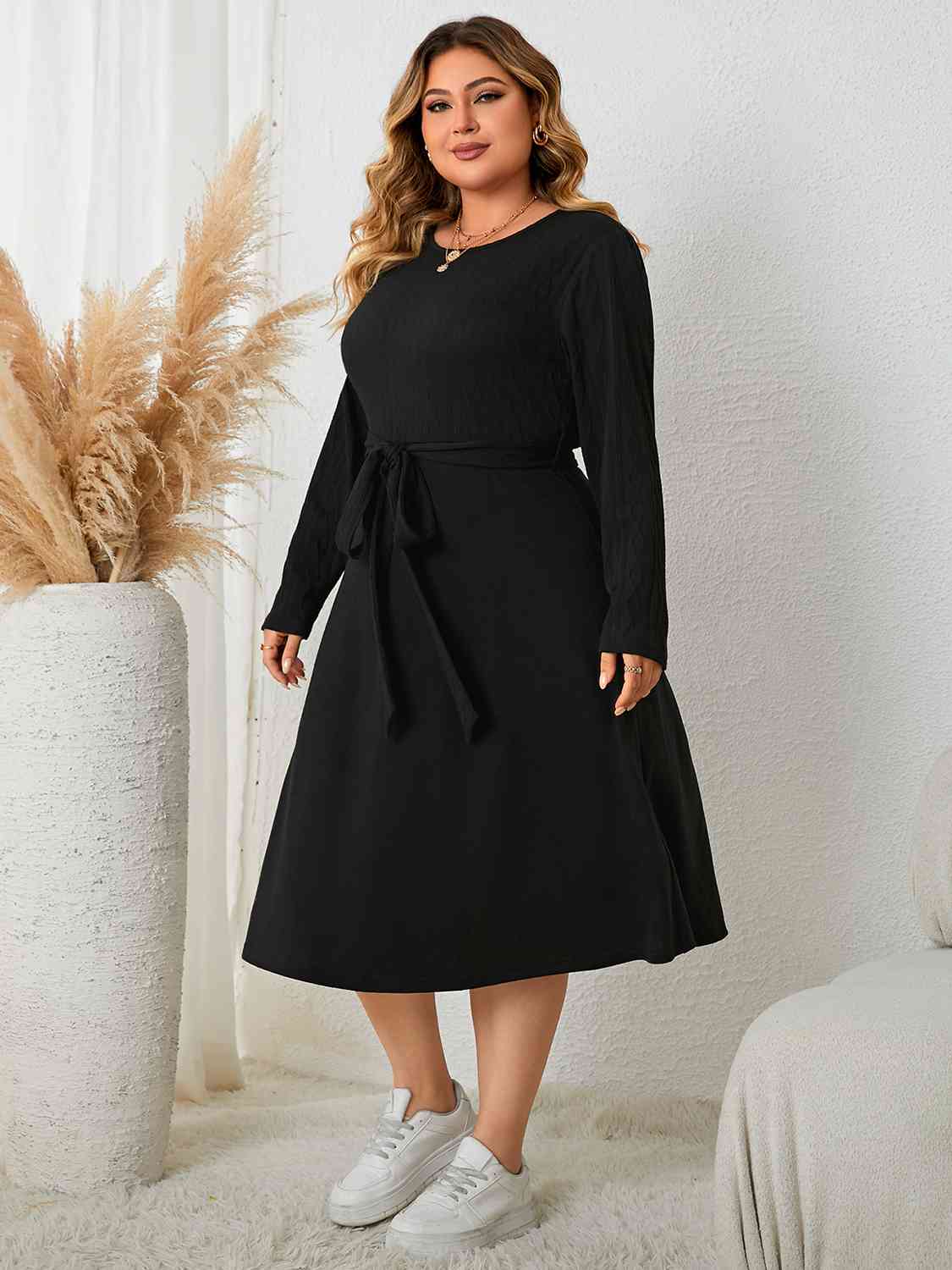 Tie Waist Long Sleeve Dress