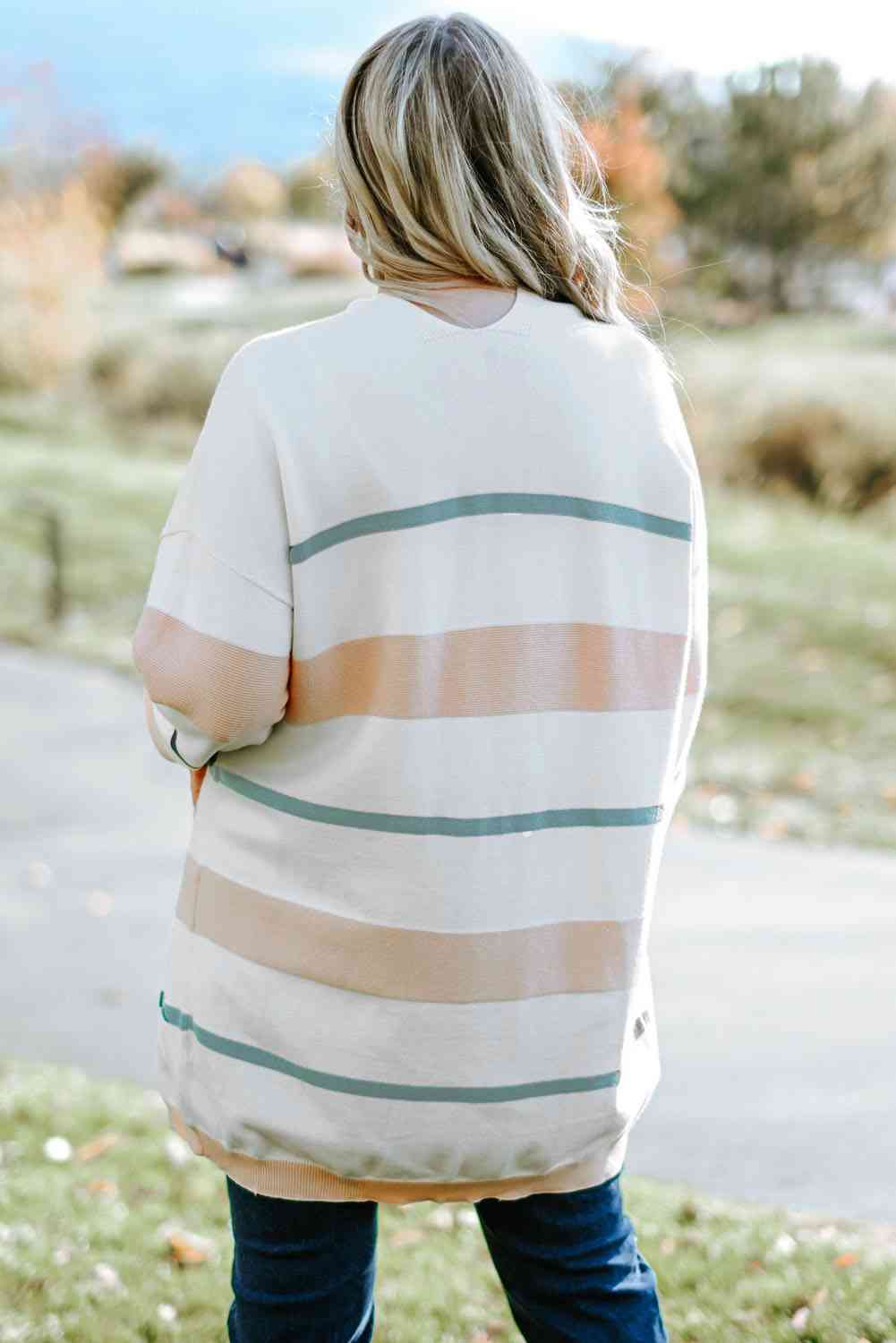 Striped Open Front Cardigan