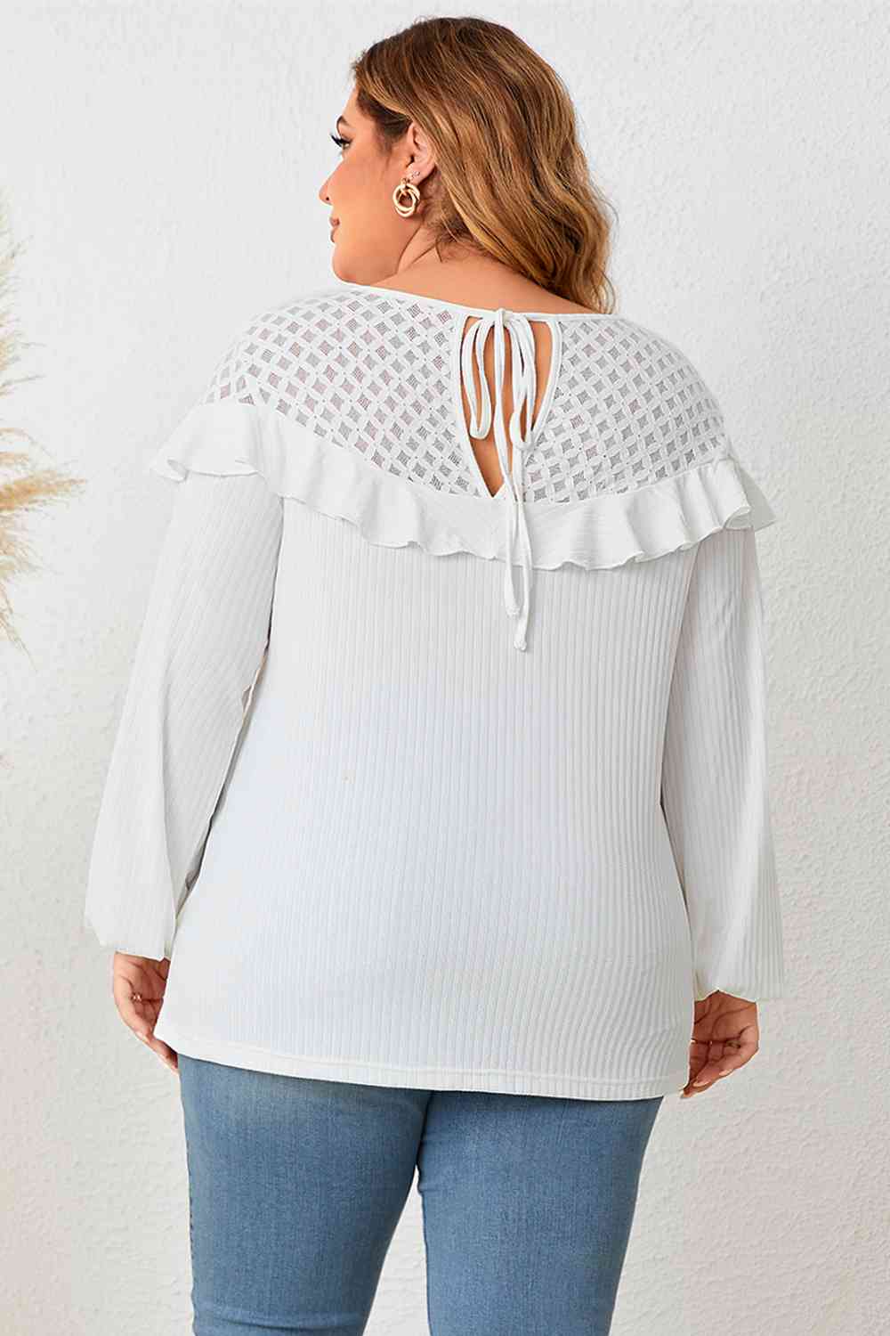 Ruffled Round Neck Long Sleeve Blouse