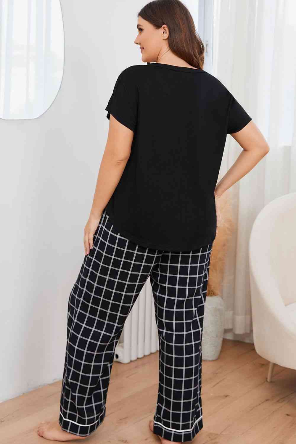 V-Neck Top and Plaid Pants Lounge Set