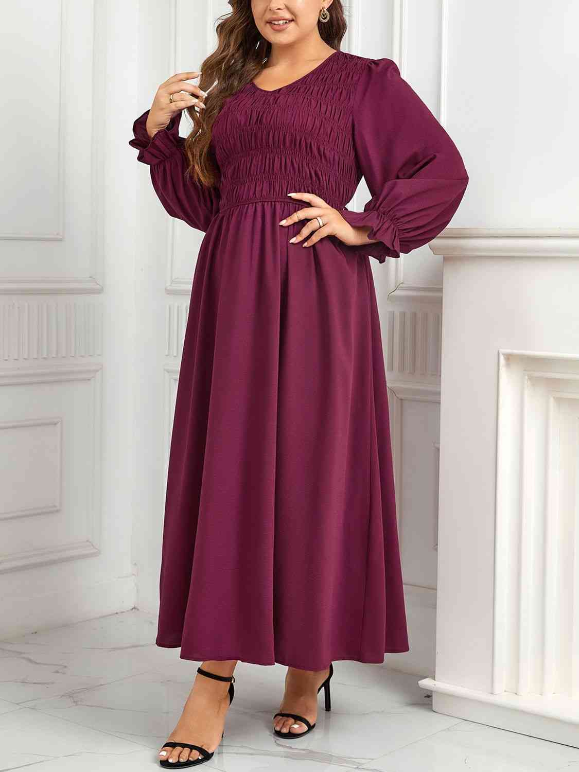 Flounce Sleeve Smocked Maxi Dress