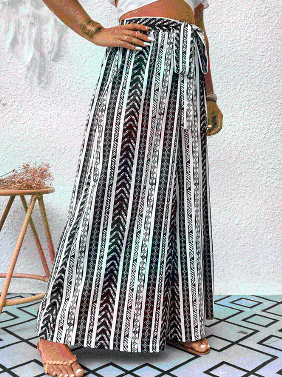 Striped Tied Wide Leg Pants