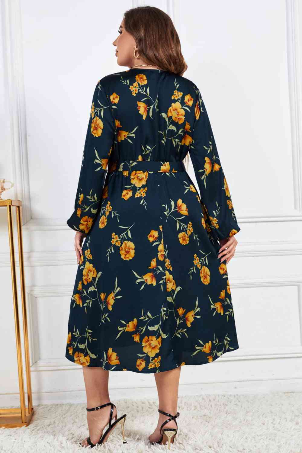 Melo Apparel Floral Print Surplice Neck Midi Dress