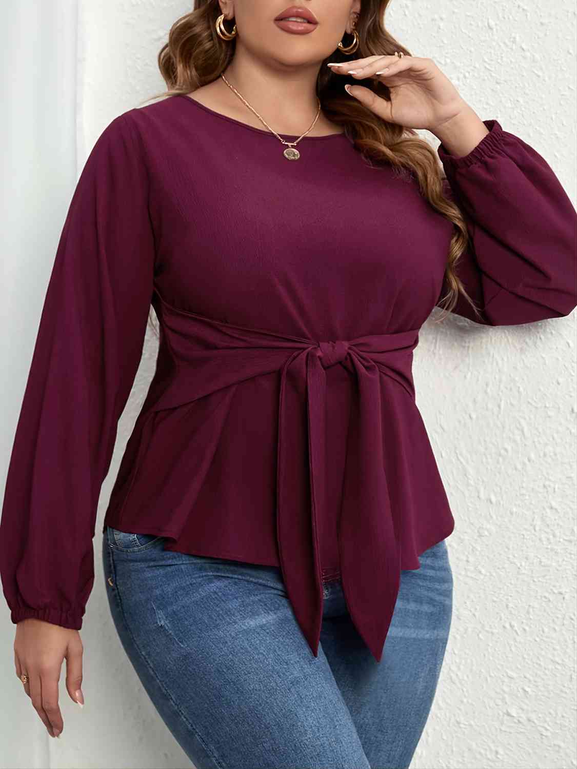 Tie Front Long Sleeve Blouse