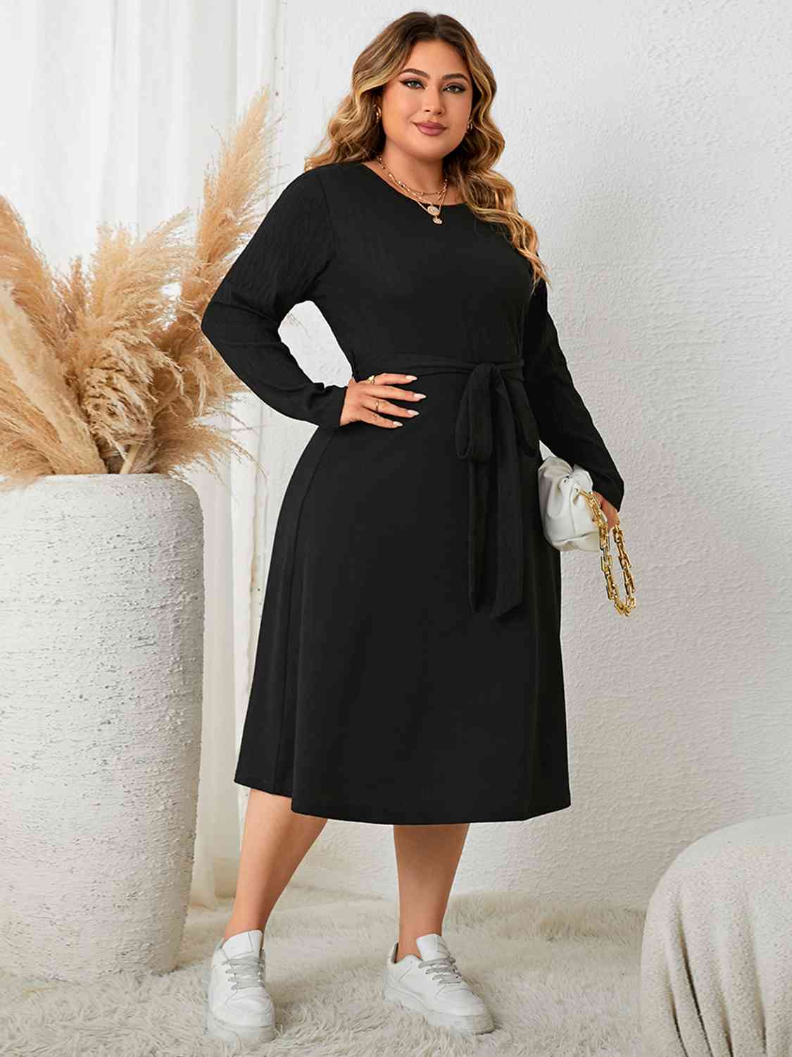 Tie Waist Long Sleeve Dress