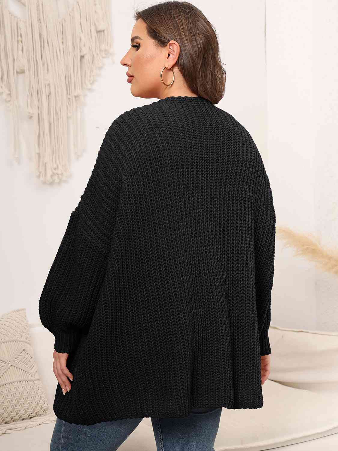 Open Front Dropped Shoulder Knit Cardigan