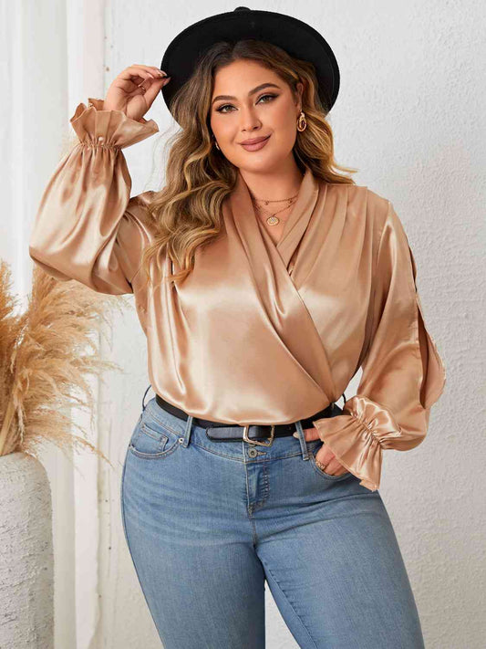 Surplice Neck Flounce Sleeve Blouse