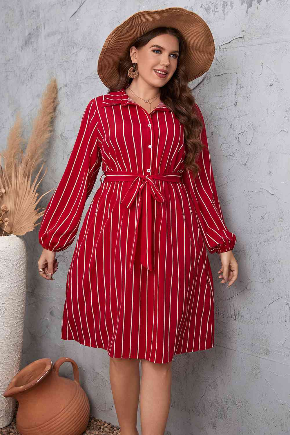 Striped Tie Waist Shirt Dress