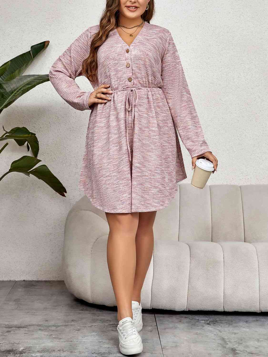 V-Neck Tie Waist Long Sleeve Dress