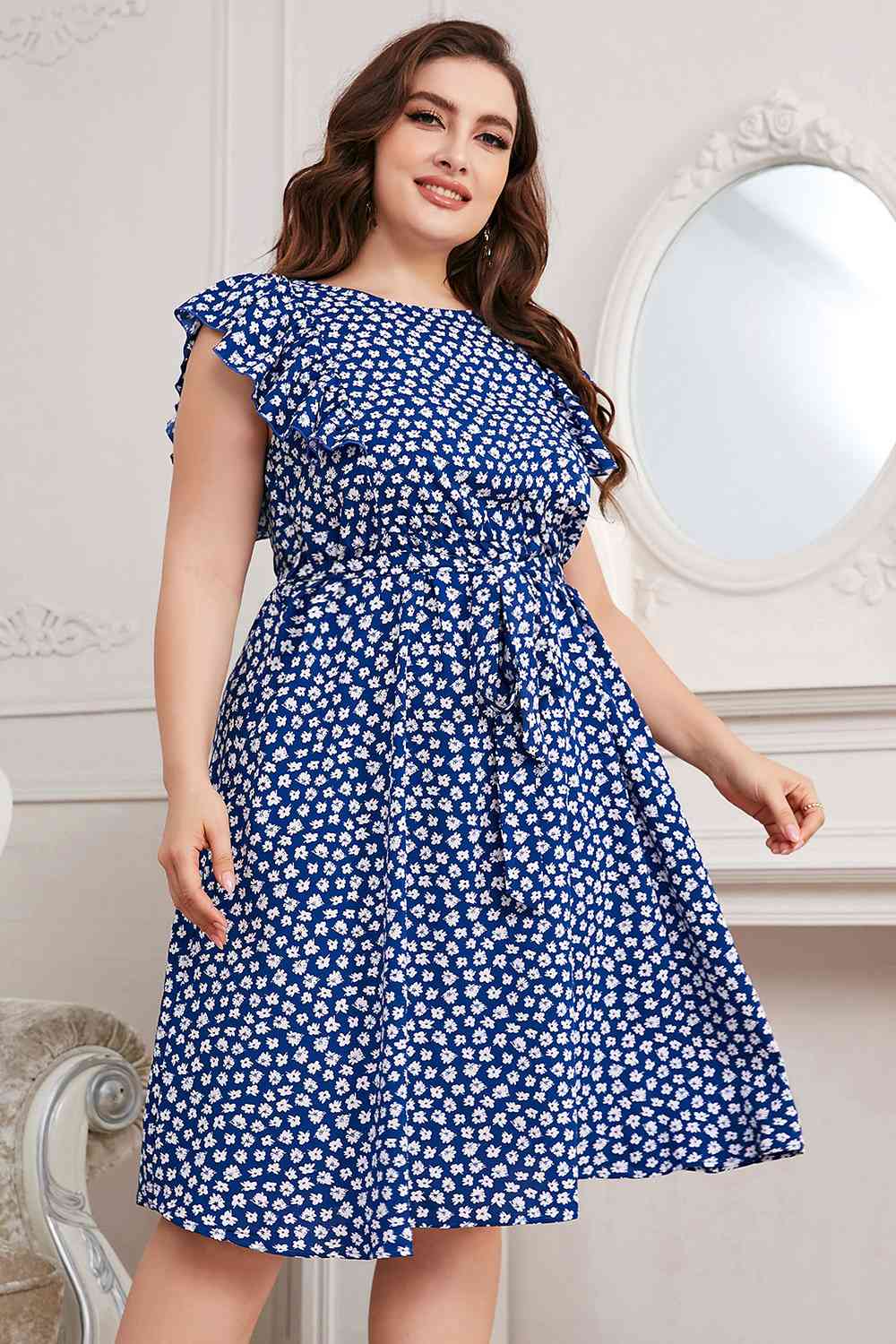 Round Neck Tie Waist Dress