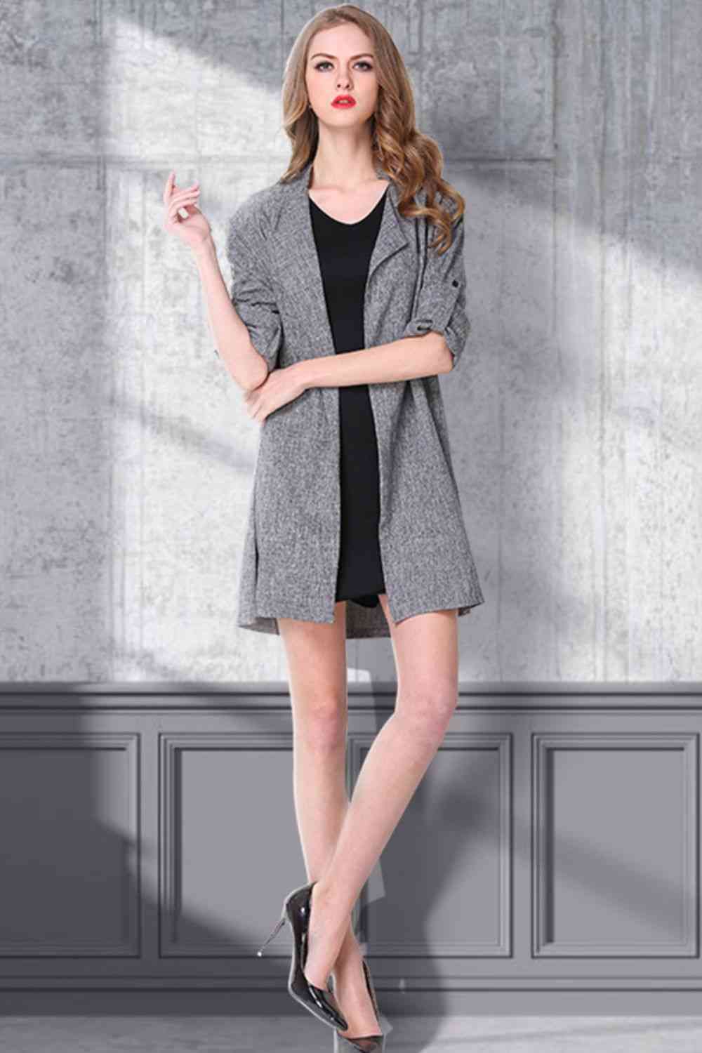 Heathered Open Front Trench Coat