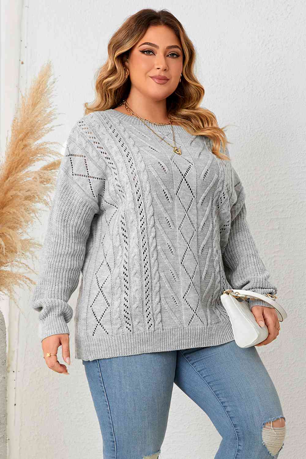 Cold Shoulder Asymmetrical Cable-Knit Top