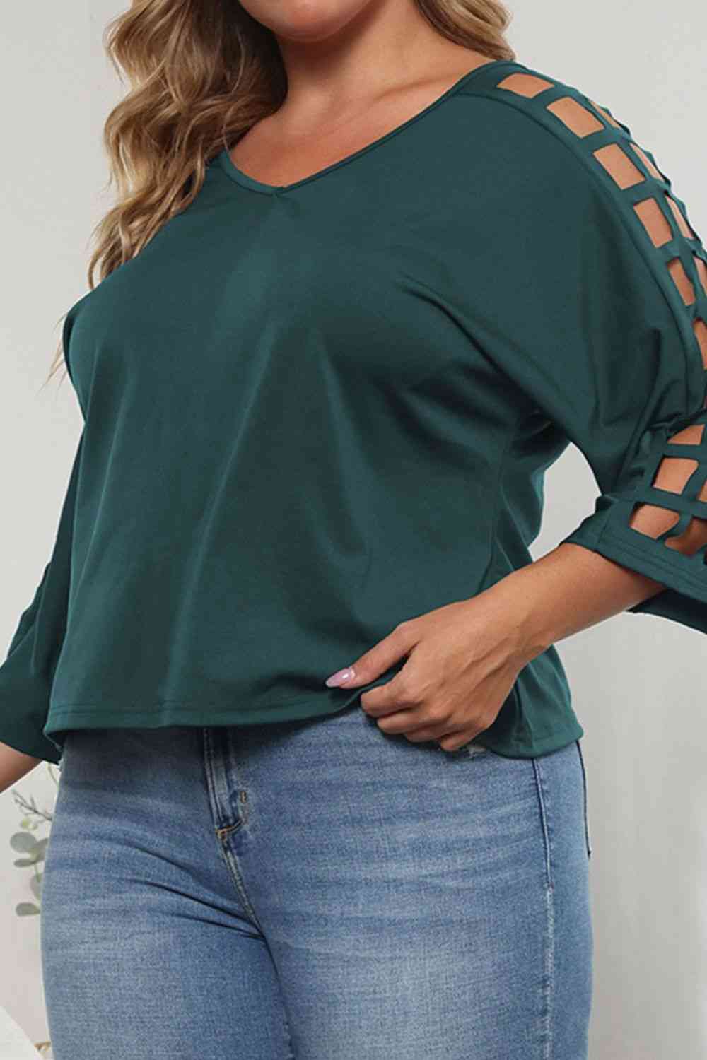 Cutout Three-Quarter Sleeve Blouse