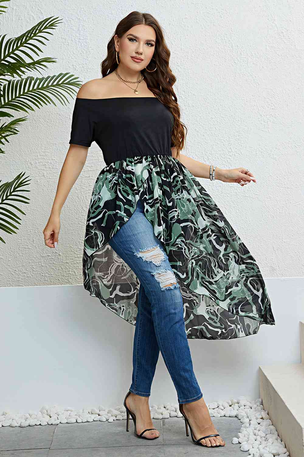 Off-Shoulder Asymmetrical Hem Dress