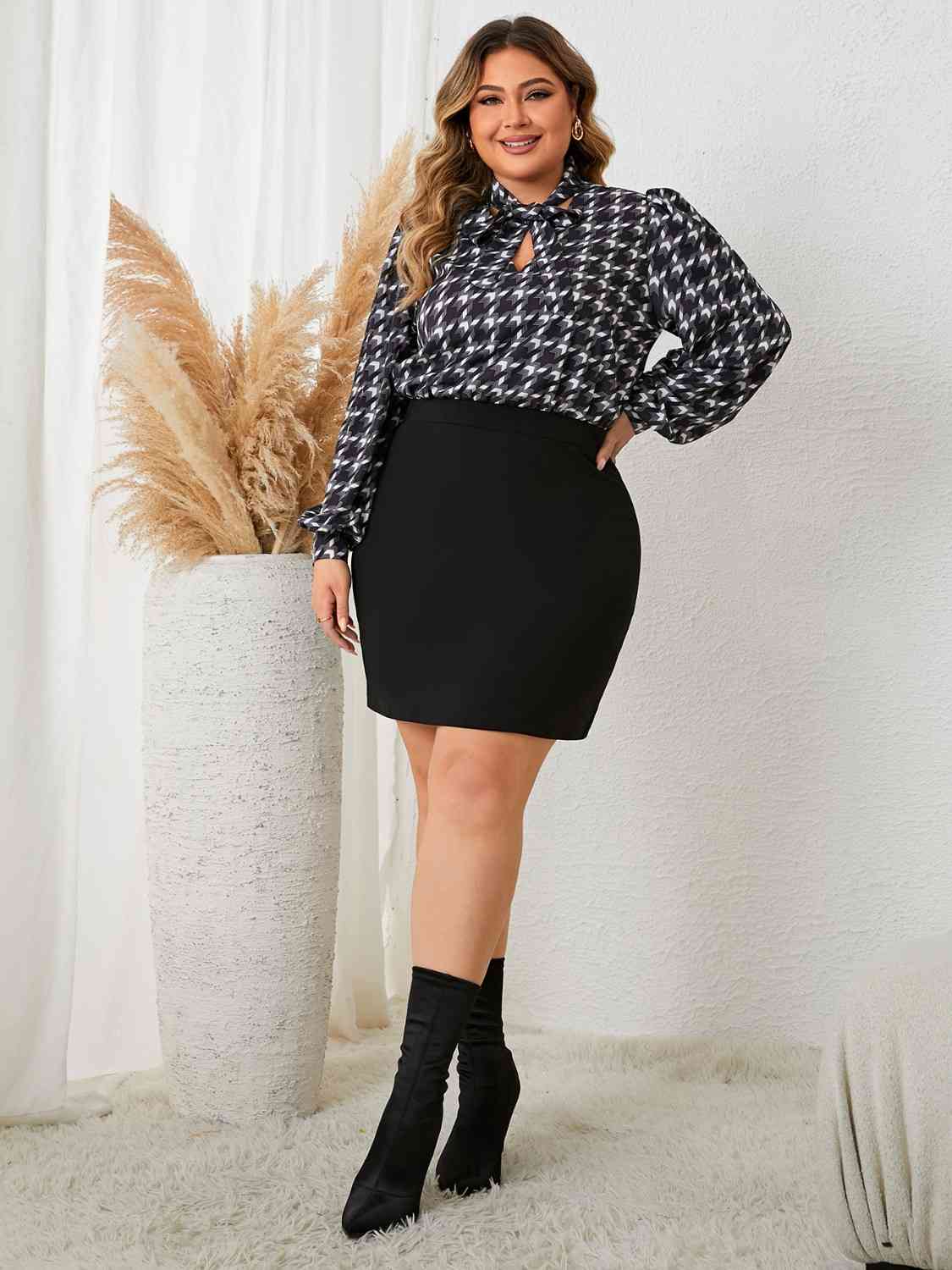 Tie Neck Long Sleeve Mini Dress