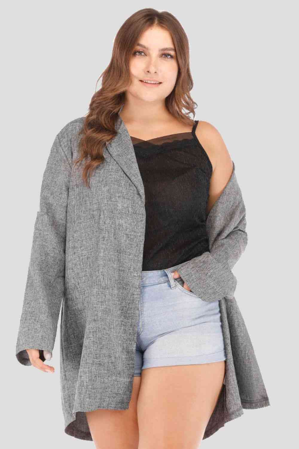 Heathered Open Front Trench Coat