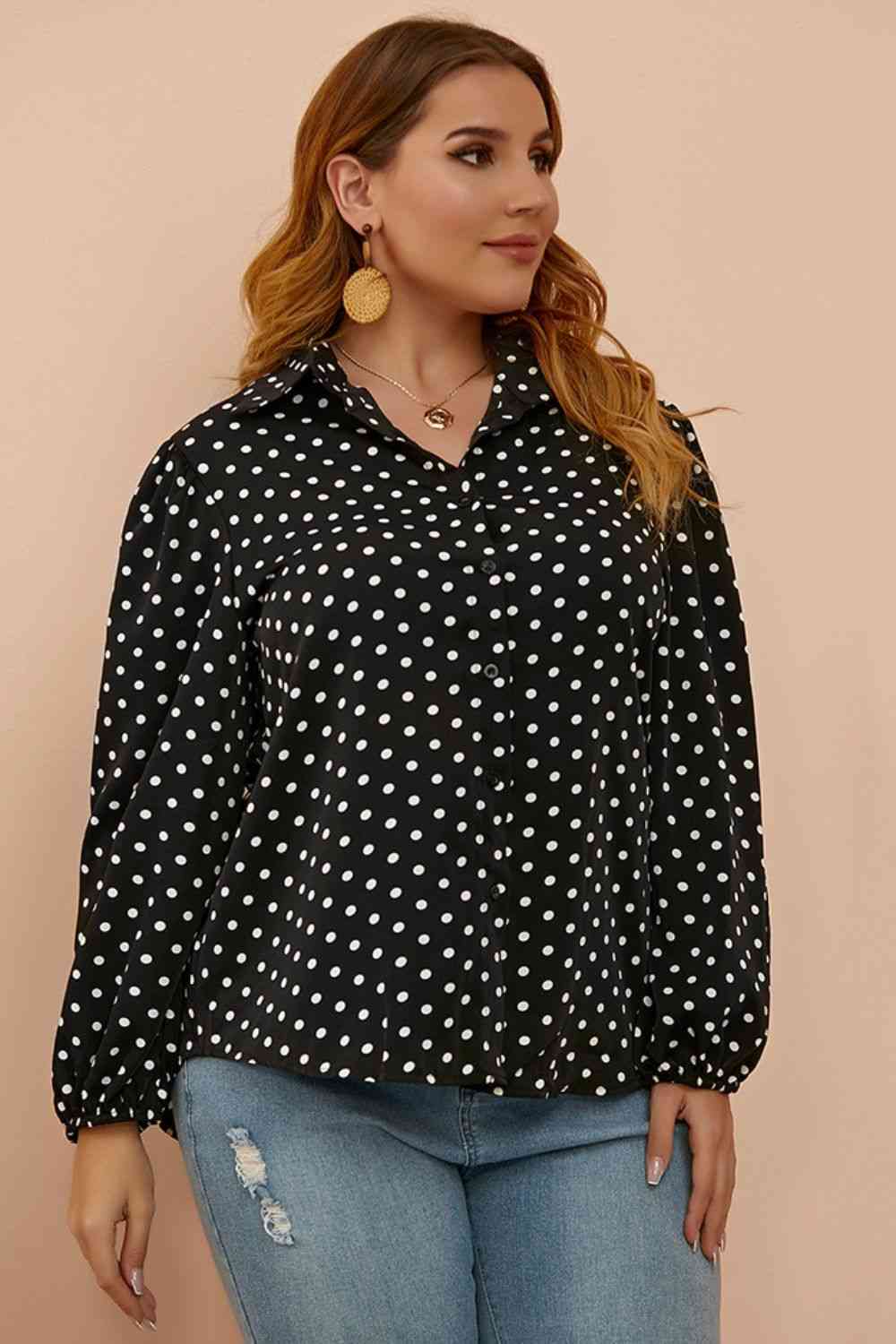 Polka Dot Balloon Sleeve Shirt