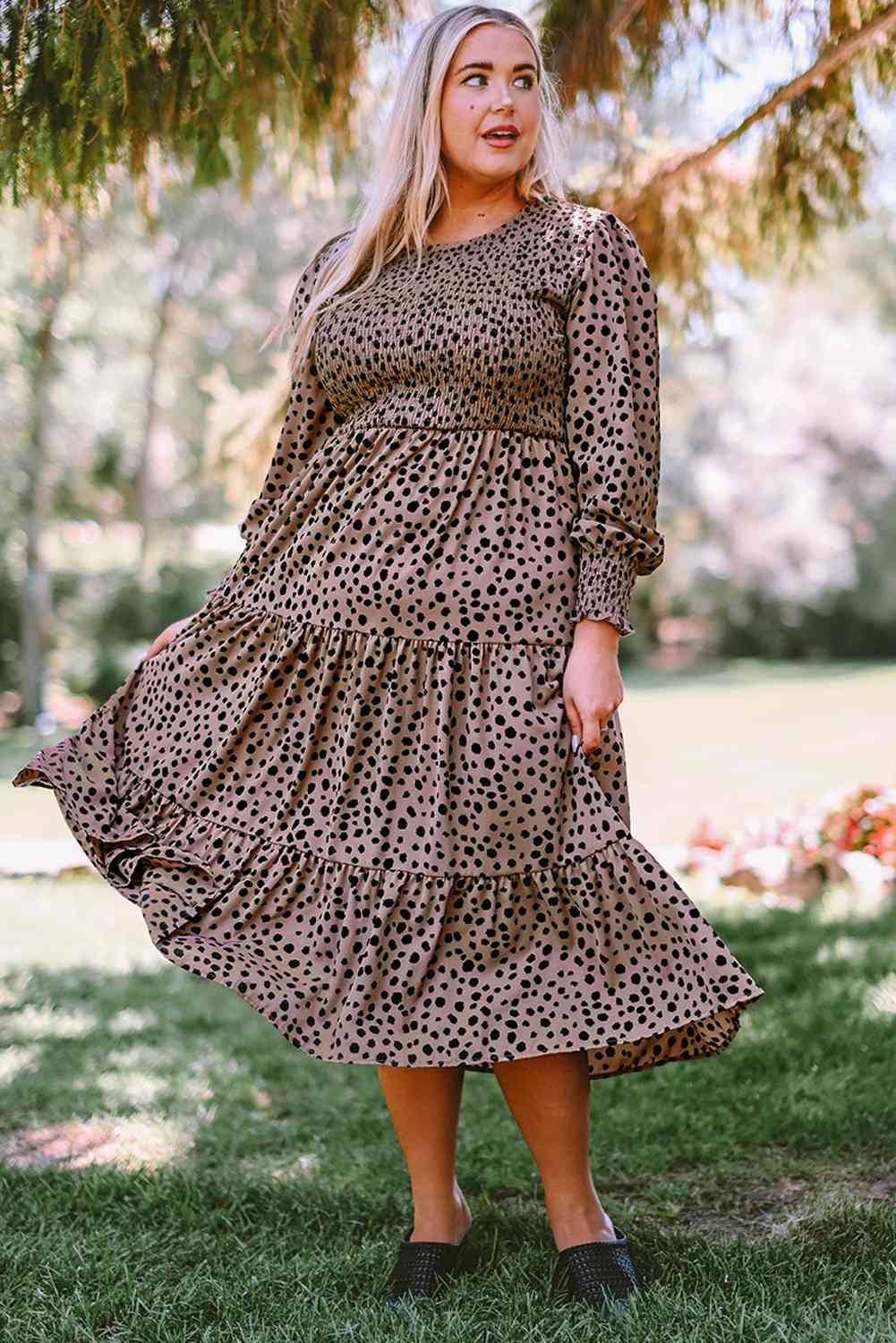 Animal Print Smocked Tiered Dress