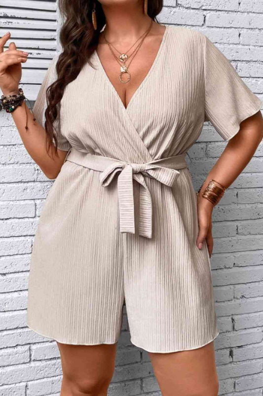 Tie Waist Surplice Neck Romper