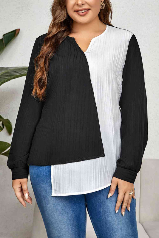 Contrast Asymmetrical Long Sleeve Top