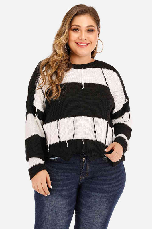 Drop Shoulder Color Block Sweater