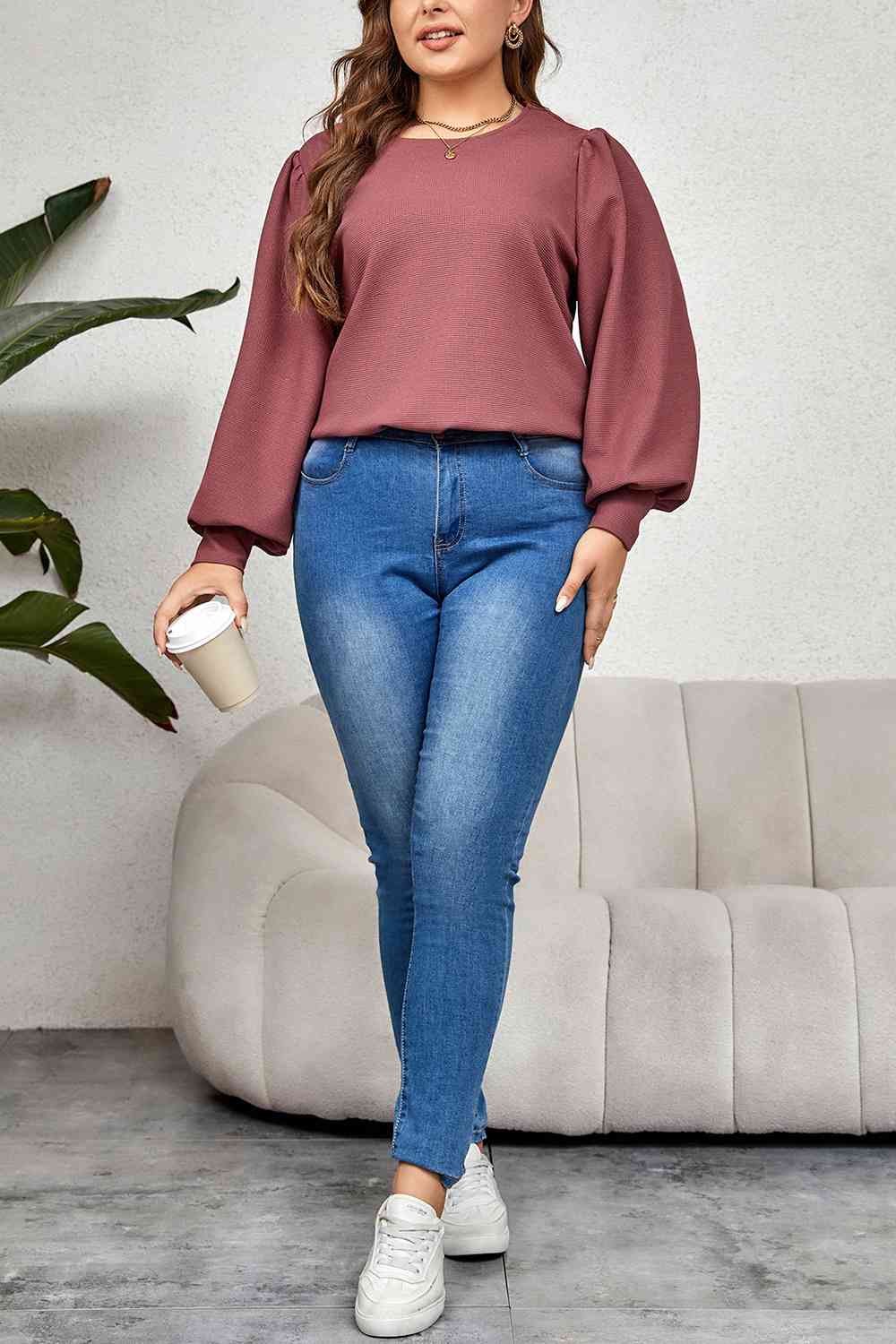 Round Neck Puff Sleeve Top