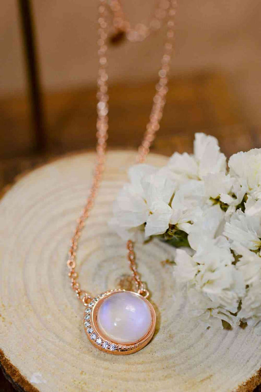 High Quality Natural Moonstone 18K Rose Gold-Plated 925 Sterling Silver Necklace