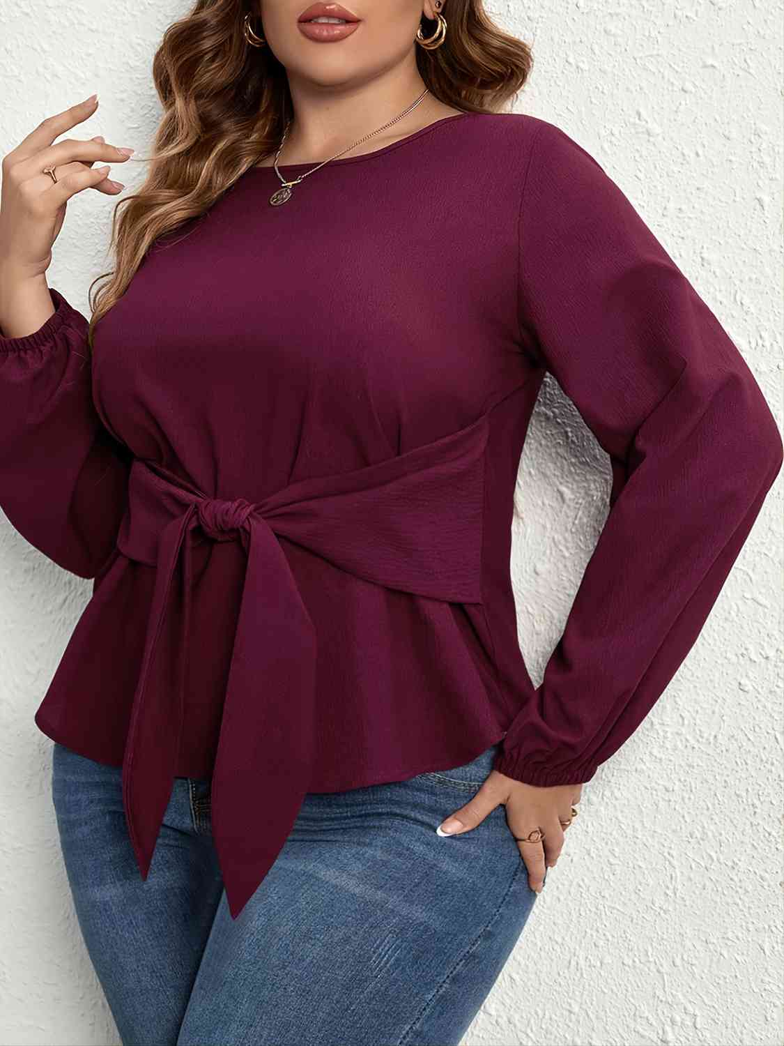 Tie Front Long Sleeve Blouse