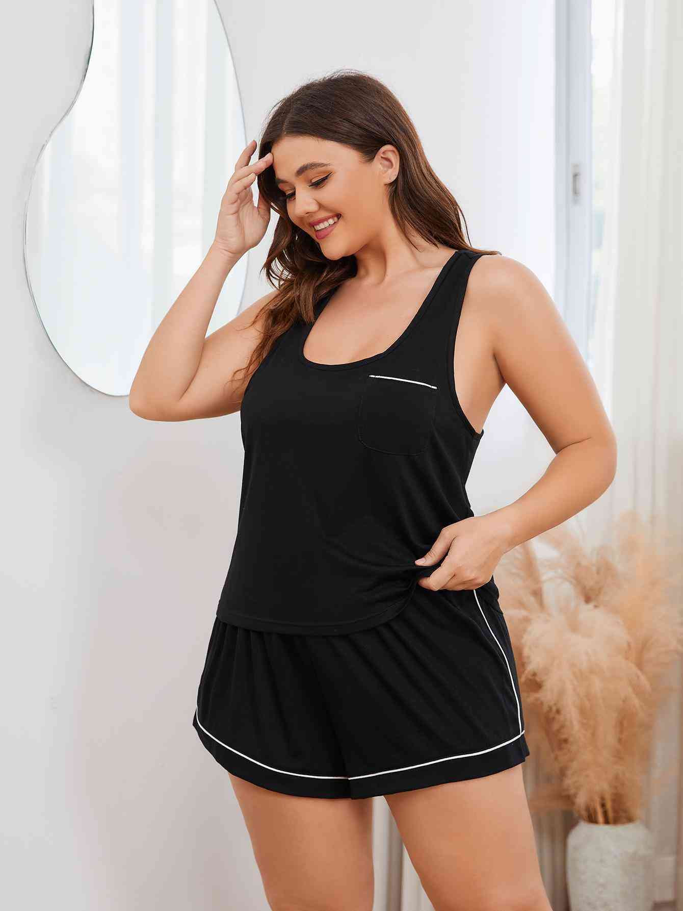 Contrast Piping Racerback Tank and Shorts Lounge Set