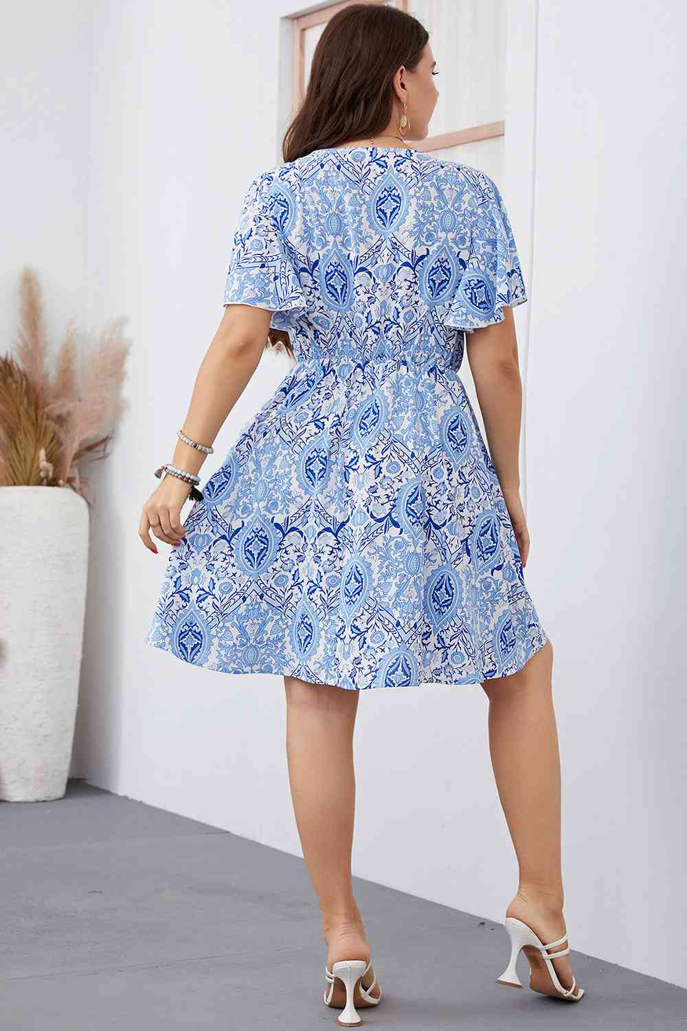 Surplice Neck Flutter Sleeve Dress