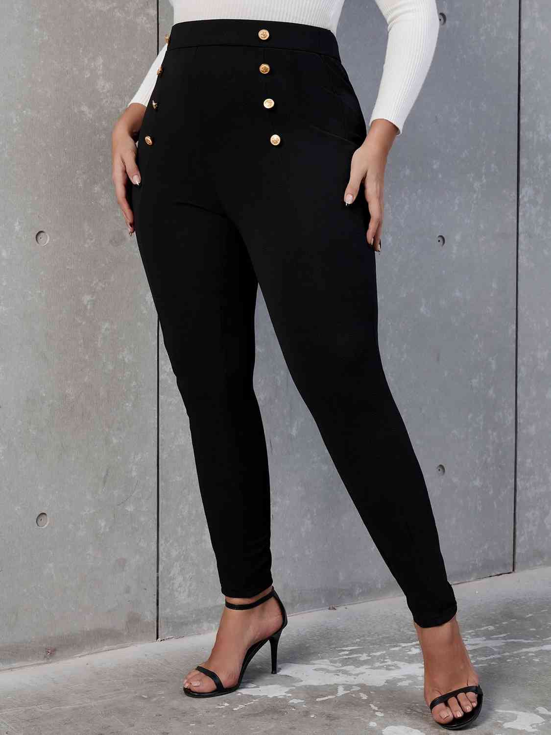 Decorative Button Skinny Pants