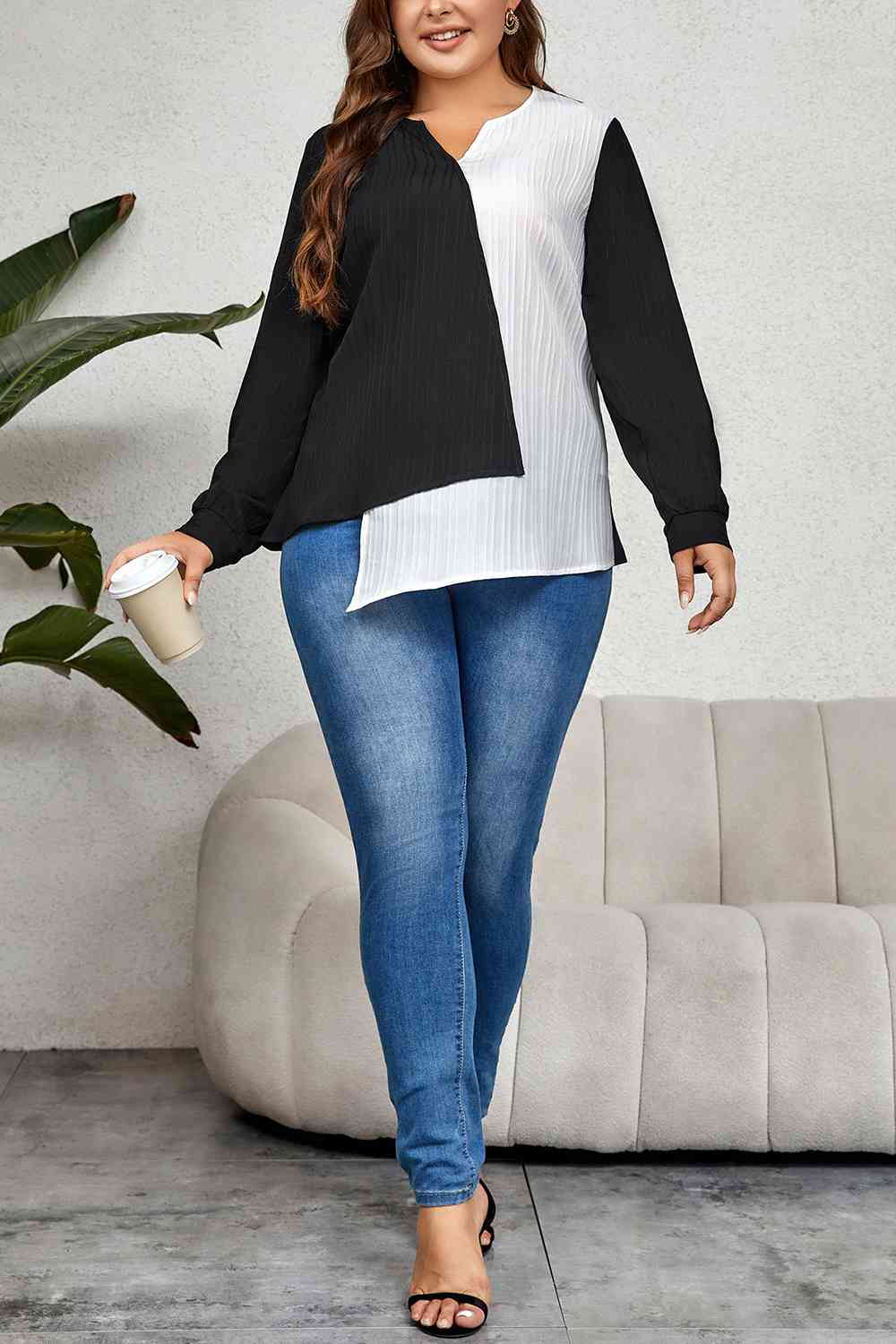 Contrast Asymmetrical Long Sleeve Top