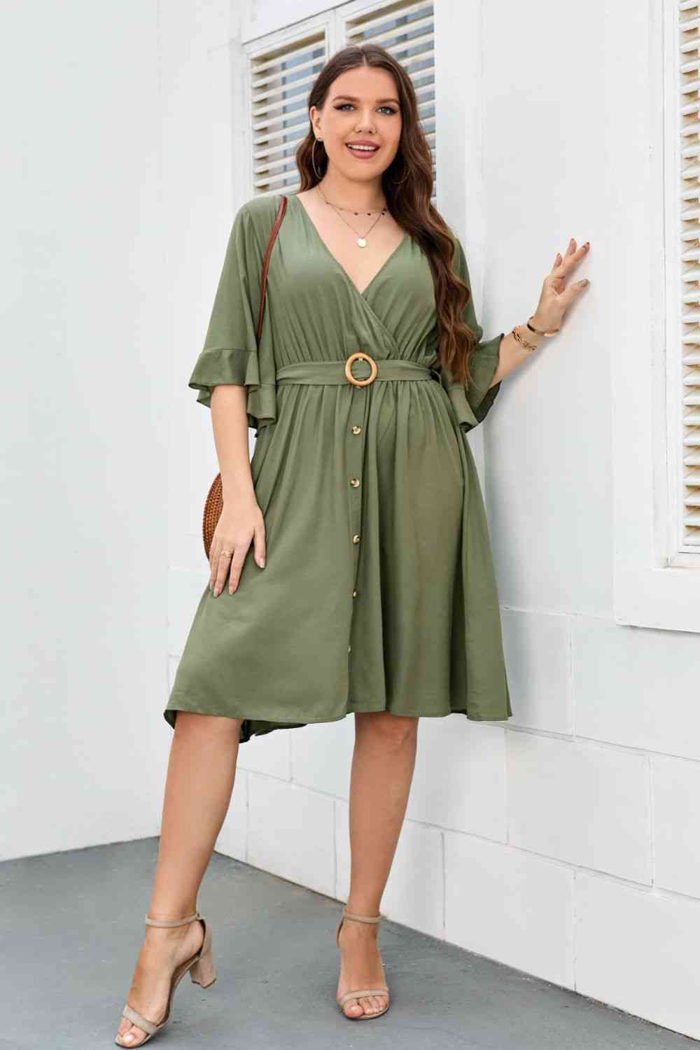 Surplice Neck Half Sleeve Dress