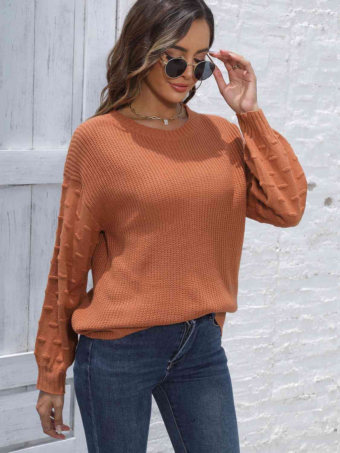 Round Neck Dropped Shoulder Sweater