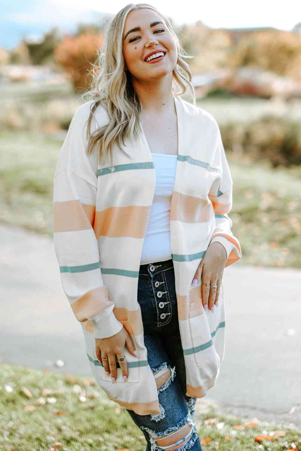 Striped Open Front Cardigan