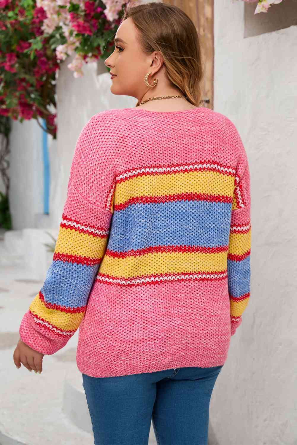 Color Block Round Neck Long Sleeve Sweater