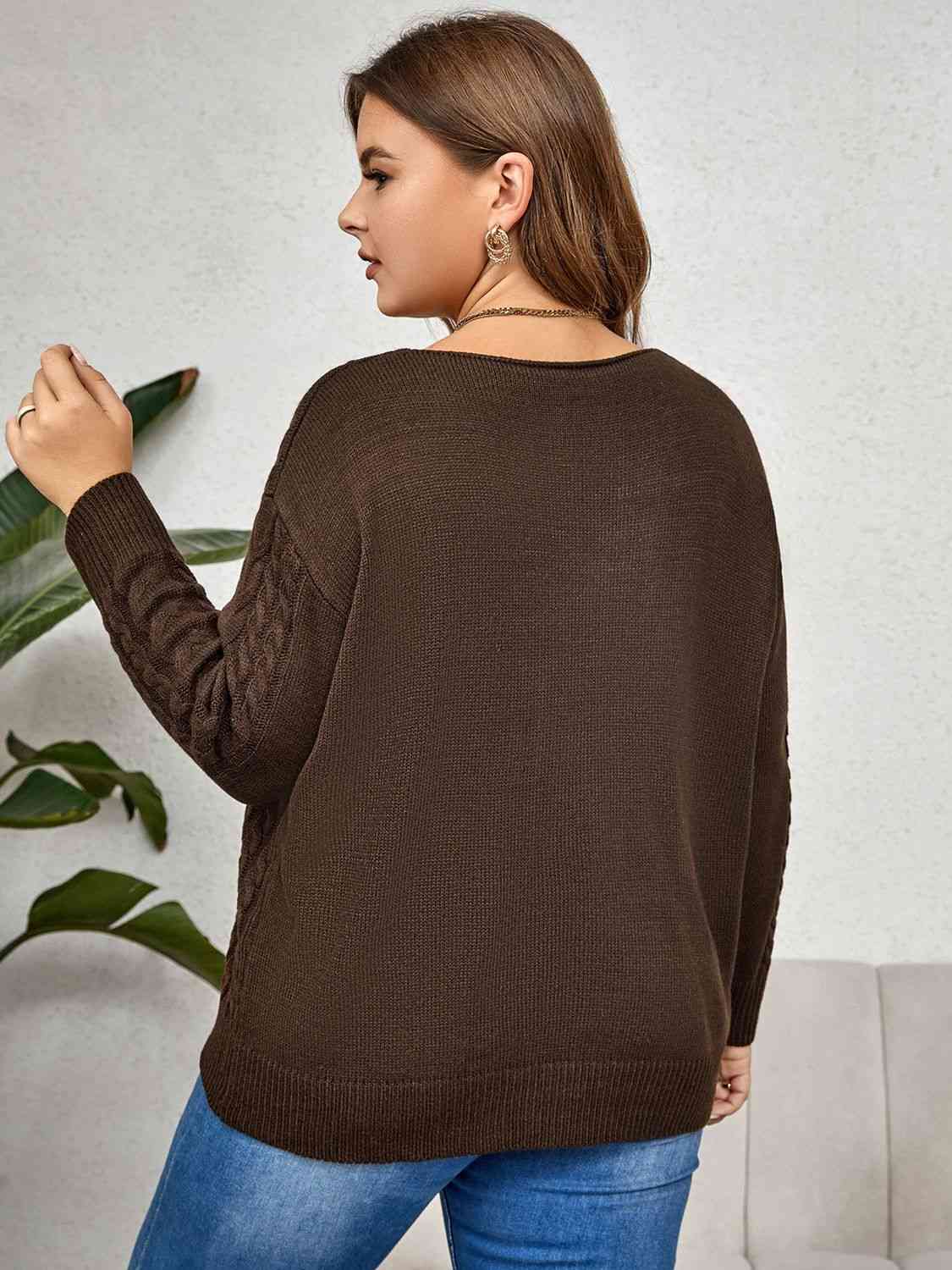 V-Neck Cable-Knit Long Sleeve Sweater