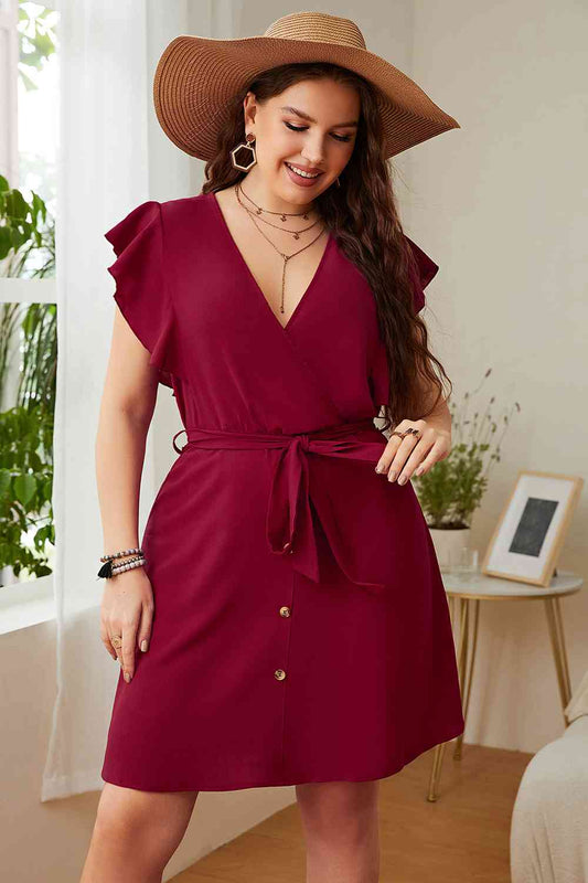 Surplice Neck Tie Waist Dress