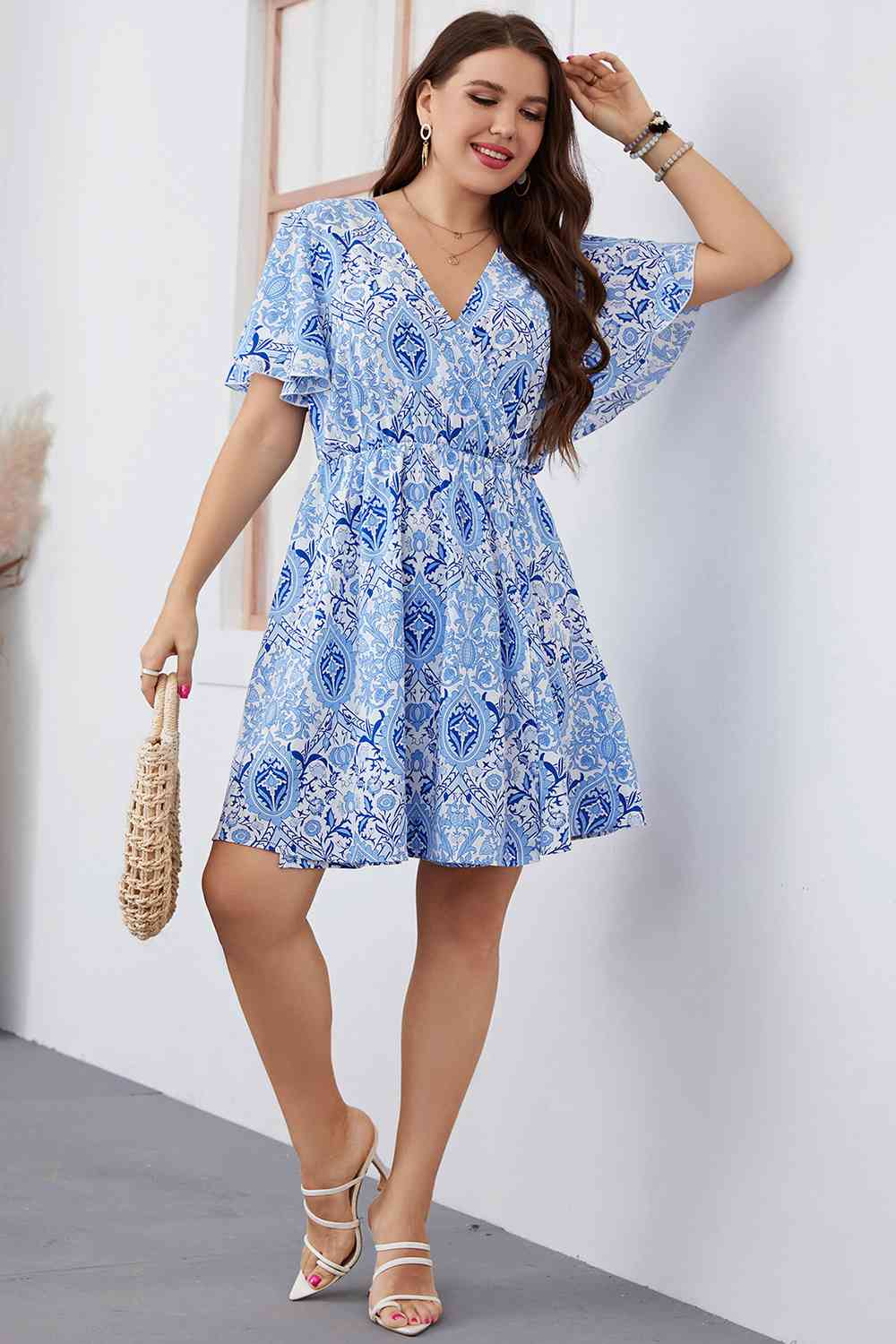 Surplice Neck Flutter Sleeve Dress