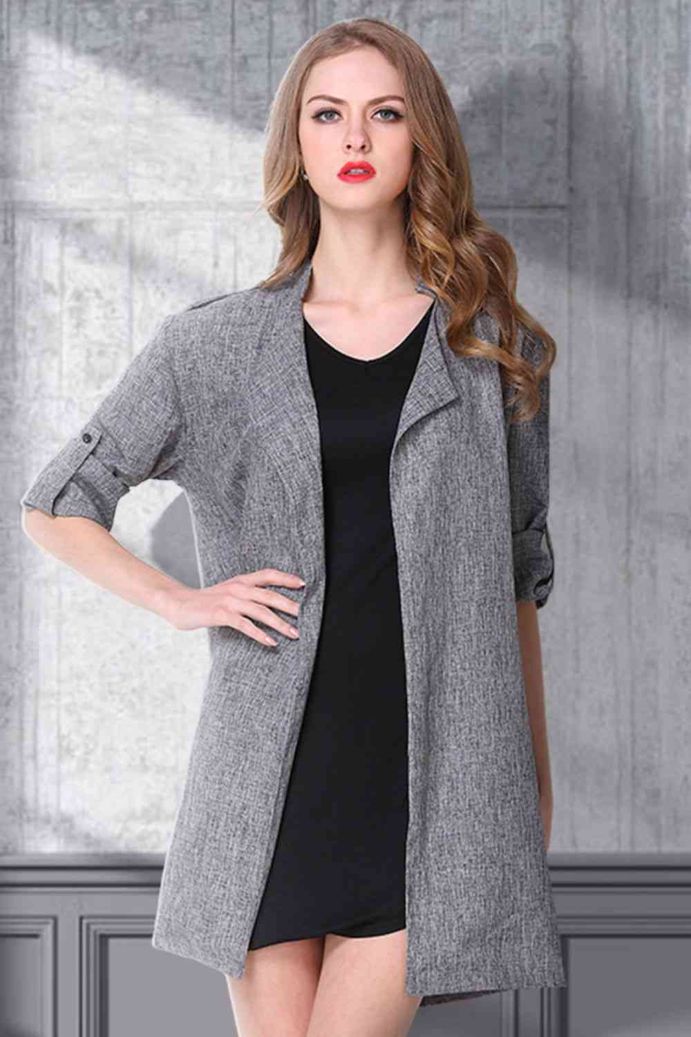 Heathered Open Front Trench Coat