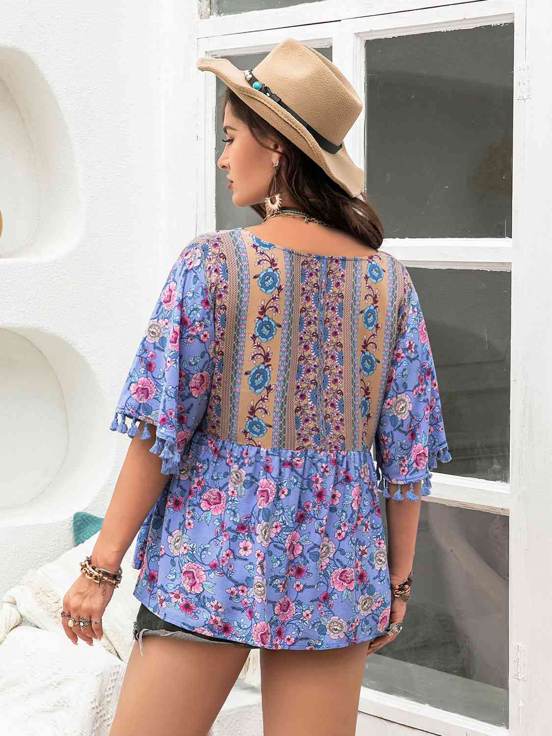 Printed V-Neck Half Sleeve Blouse