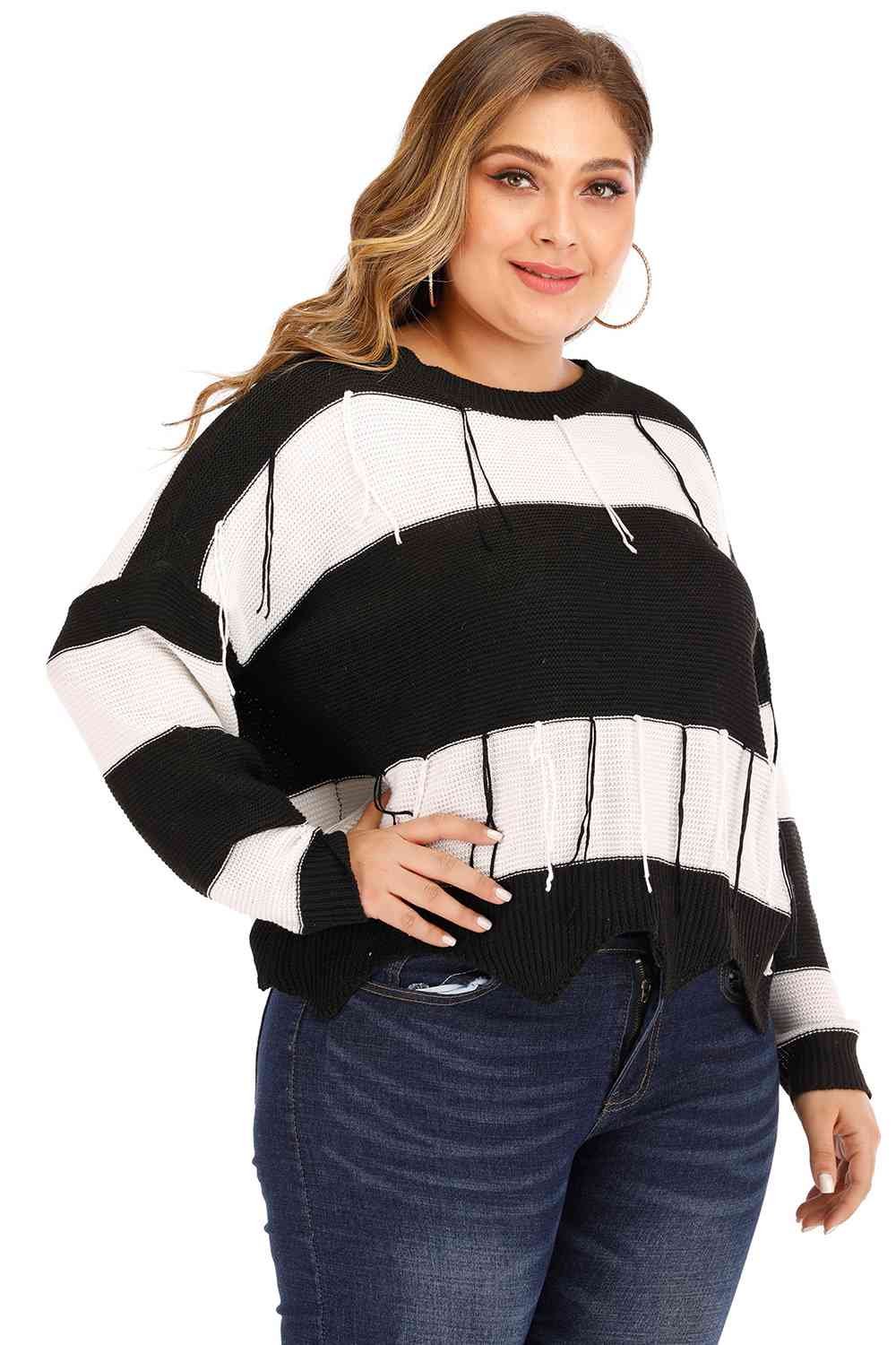 Drop Shoulder Color Block Sweater