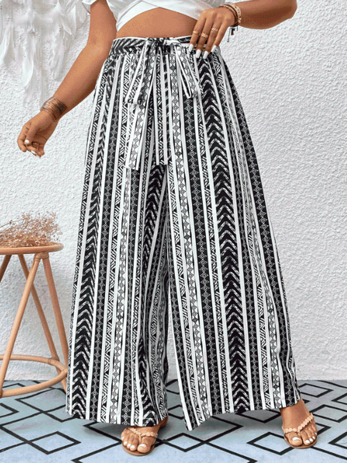 Striped Tied Wide Leg Pants