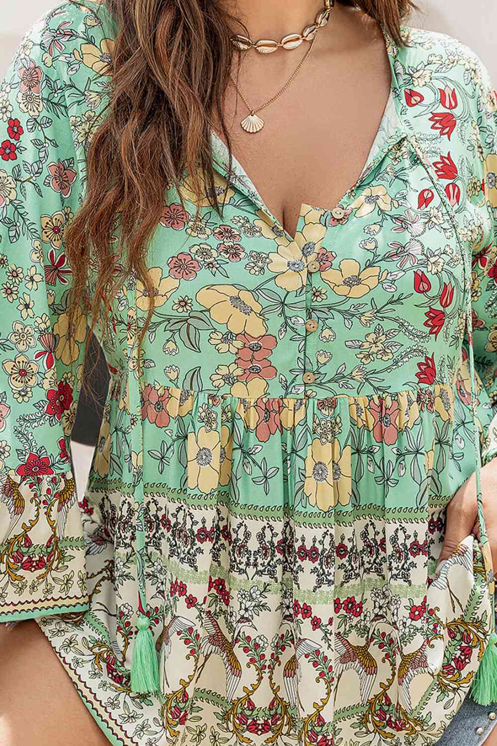 Floral Tassel Tie Blouse