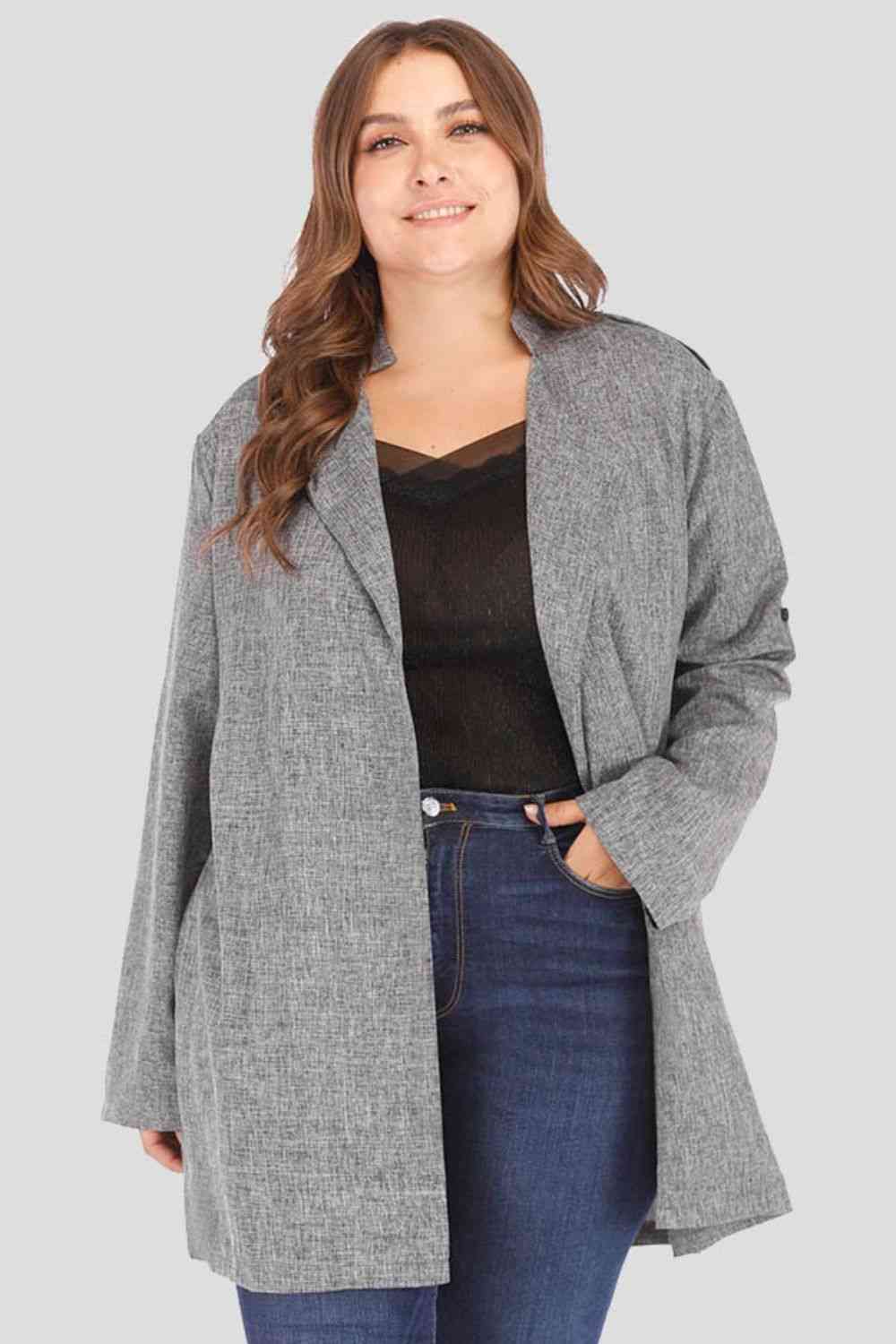 Heathered Open Front Trench Coat