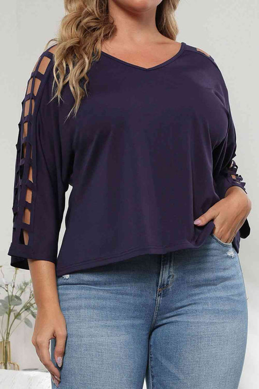 Cutout Three-Quarter Sleeve Blouse