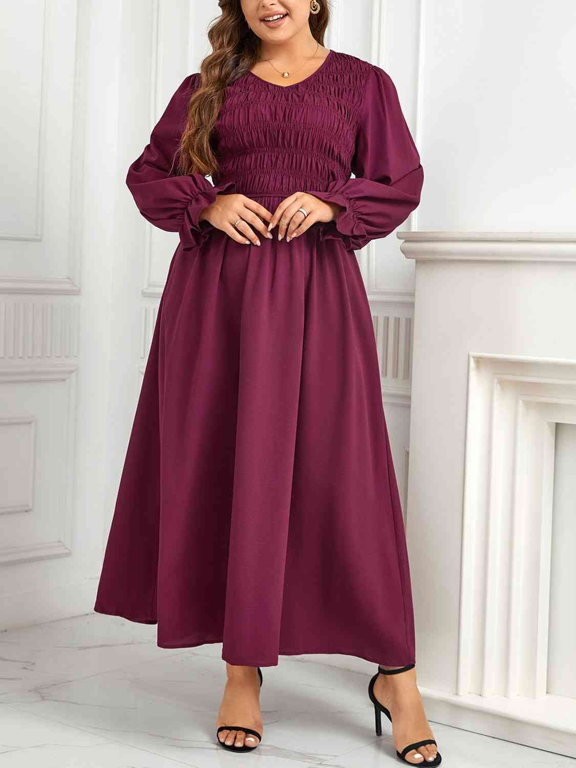 Flounce Sleeve Smocked Maxi Dress